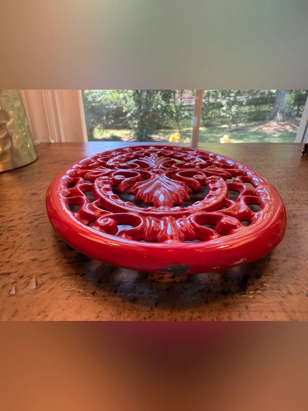 Vintage French Le Creuset Cerise Red Cast Iron Trivet